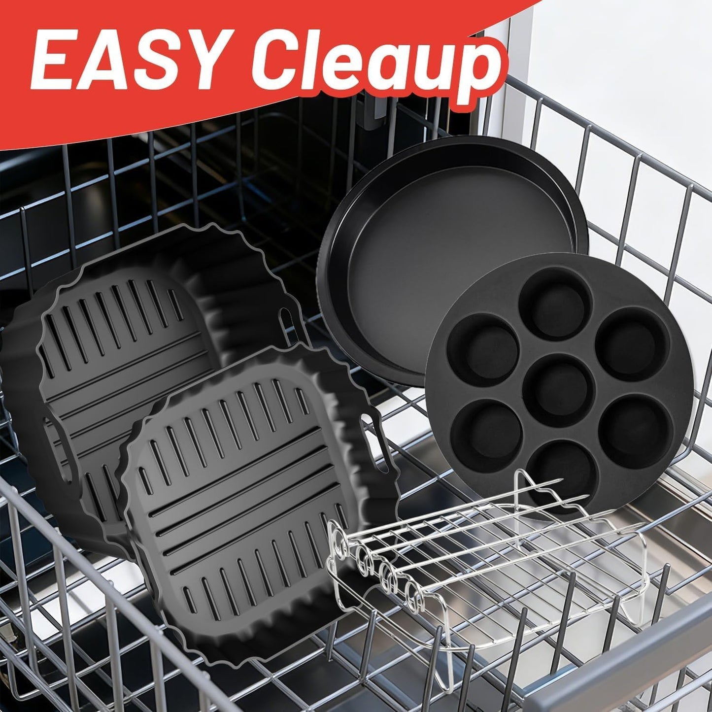 Air Fryer Accessories for Ninja Crispi Pro 6-in-1 Glass Airfryer AS101CY | AS101DG | AS101LG, 6 Piece Ninja Crispi Pro Accessories Silicone Liners, Paper Liners, Grill, Pizza Pan, 7-Hole Muffin Pan