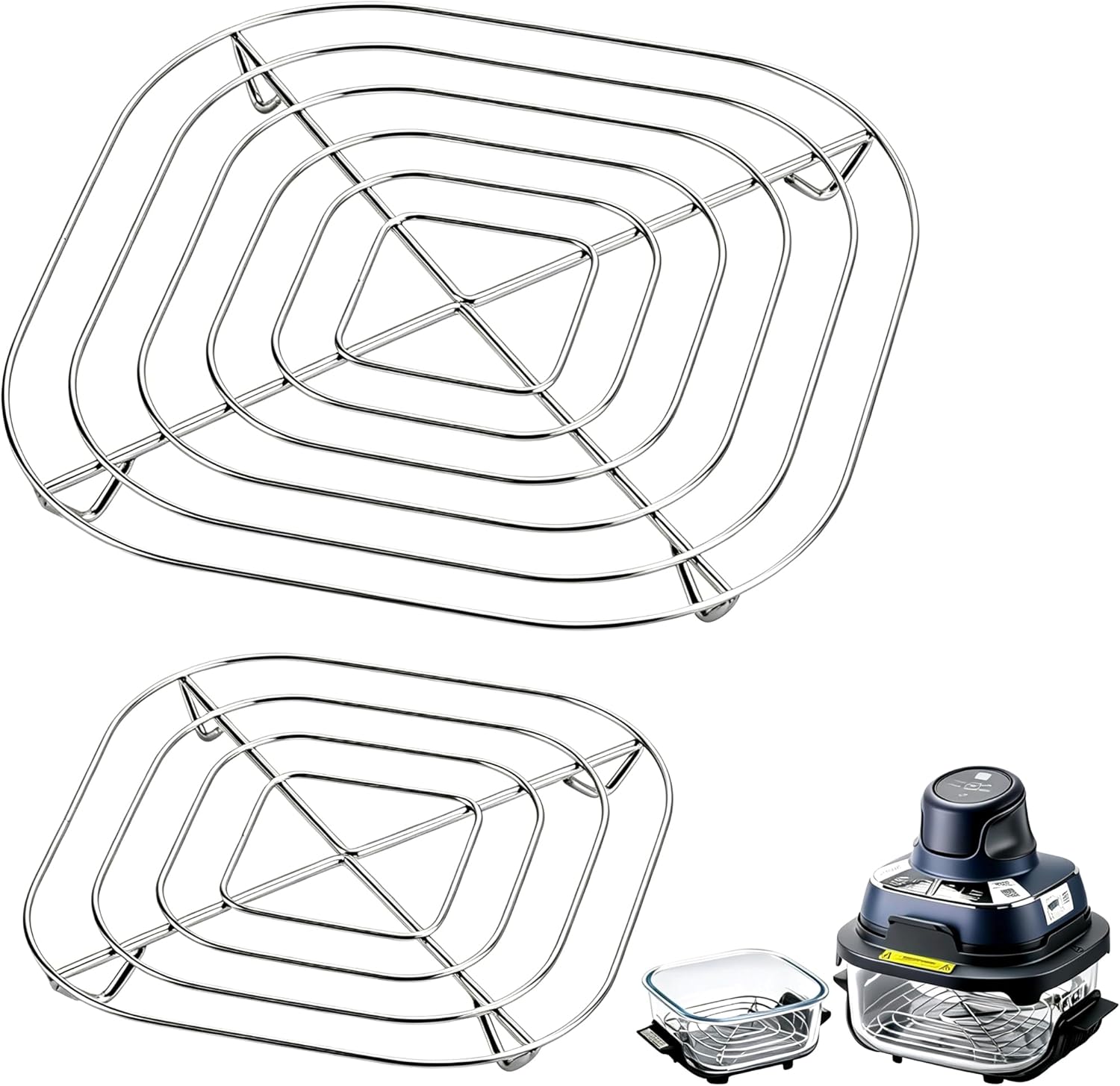 2PCS Crisper Stainless Steel Rack Compatible with Ninja Glass Air Fryer, Air Fryer Accessories for Ninja Crispi Air Fryer FN101 Ninja Crispi Pro Air Fryer AS101