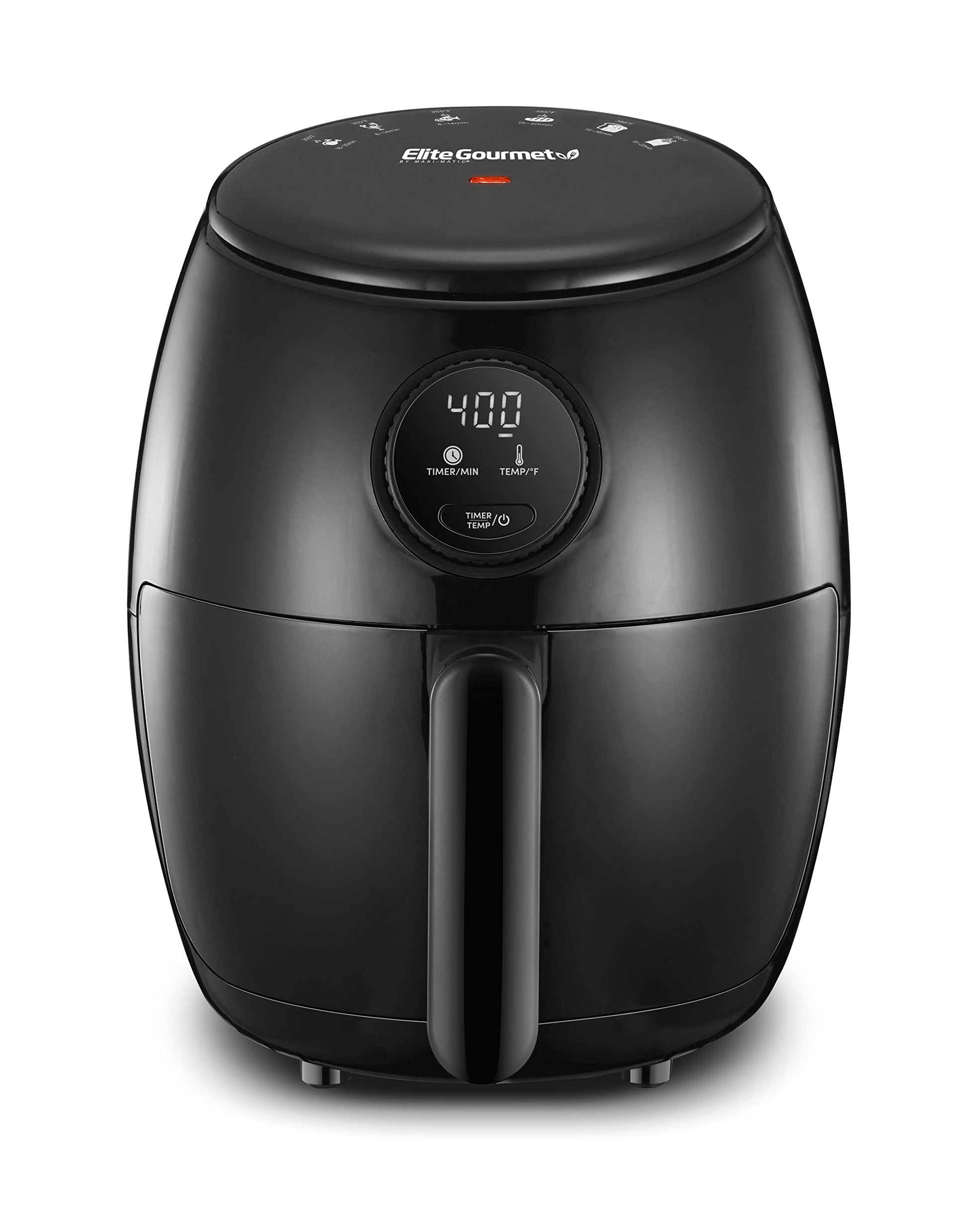 Elite Gourmet Glass Air Fryer, 2.4 Qt Compact Size for 1–2 People, PFAS-Free Ceramic & Glass Basket, Visible Cooking, Adjustable Temp 175–400°F, 1150W, Black