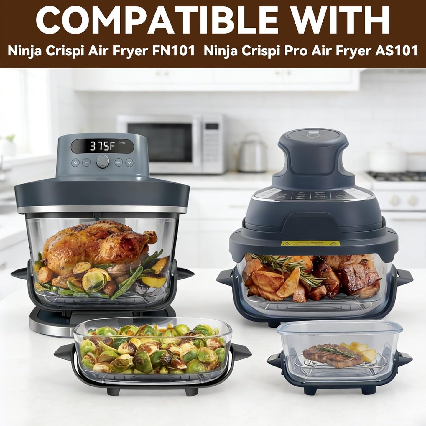 2PCS Crisper Stainless Steel Rack Compatible with Ninja Glass Air Fryer, Air Fryer Accessories for Ninja Crispi Air Fryer FN101 Ninja Crispi Pro Air Fryer AS101