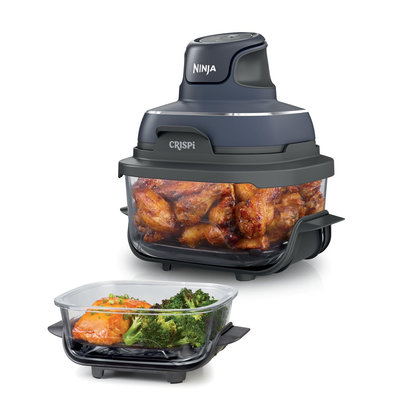Ninja Crispi 4-in-1 Glass Air Fryer | 450°F | Non-Toxic | 4QT & 6-Cup Glass Containers w/Lids | Microwave, Freezer, Dishwasher Safe | Max Crisp, Air Fry, Bake, Recrisp | Stone | FN101ST