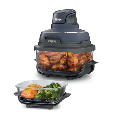 Ninja Crispi 4-in-1 Glass Air Fryer | 450°F | Non-Toxic | 4QT & 6-Cup Glass Containers w/Lids | Microwave, Freezer, Dishwasher Safe | Max Crisp, Air Fry, Bake, Recrisp | Stone | FN101ST