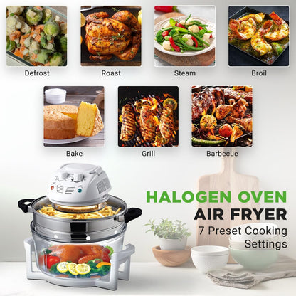 NutriChef Air Fryer, Infrared Convection, Halogen Oven Countertop, Cooking, Stainless Steel, 13 Quart 1200W, Prepare Quick Healthy Meals, for French Fries & Chips, White (PKAIRFR48)