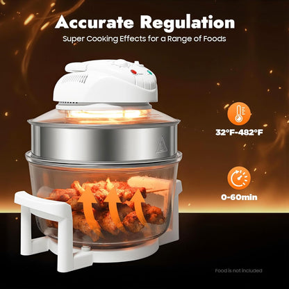 18 Quart Air Fryer with Expansion Ring, 1400W Halogen Convection Oven, Glass Air Fryer Non Toxic Extra Large, Timer & Temp Control, for Healthy Meals French Fries Cooking