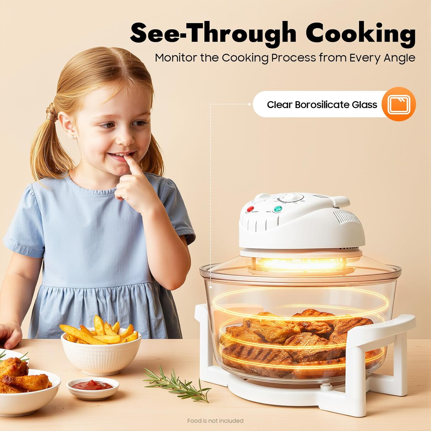 18 Quart Air Fryer with Expansion Ring, 1400W Halogen Convection Oven, Glass Air Fryer Non Toxic Extra Large, Timer & Temp Control, for Healthy Meals French Fries Cooking
