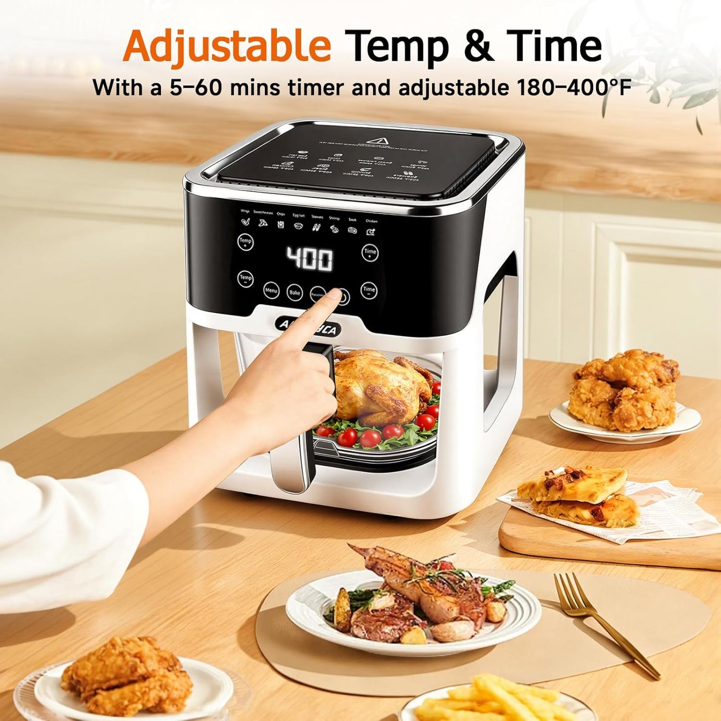 Glass Air Fryer, Portable Air Fryer with 6.0QT Glass Container, Adjustable Temp & Time, Overheat & Power-Off Protection, 8-in-1 Non Toxic AirFryer for Quick Easy Meals