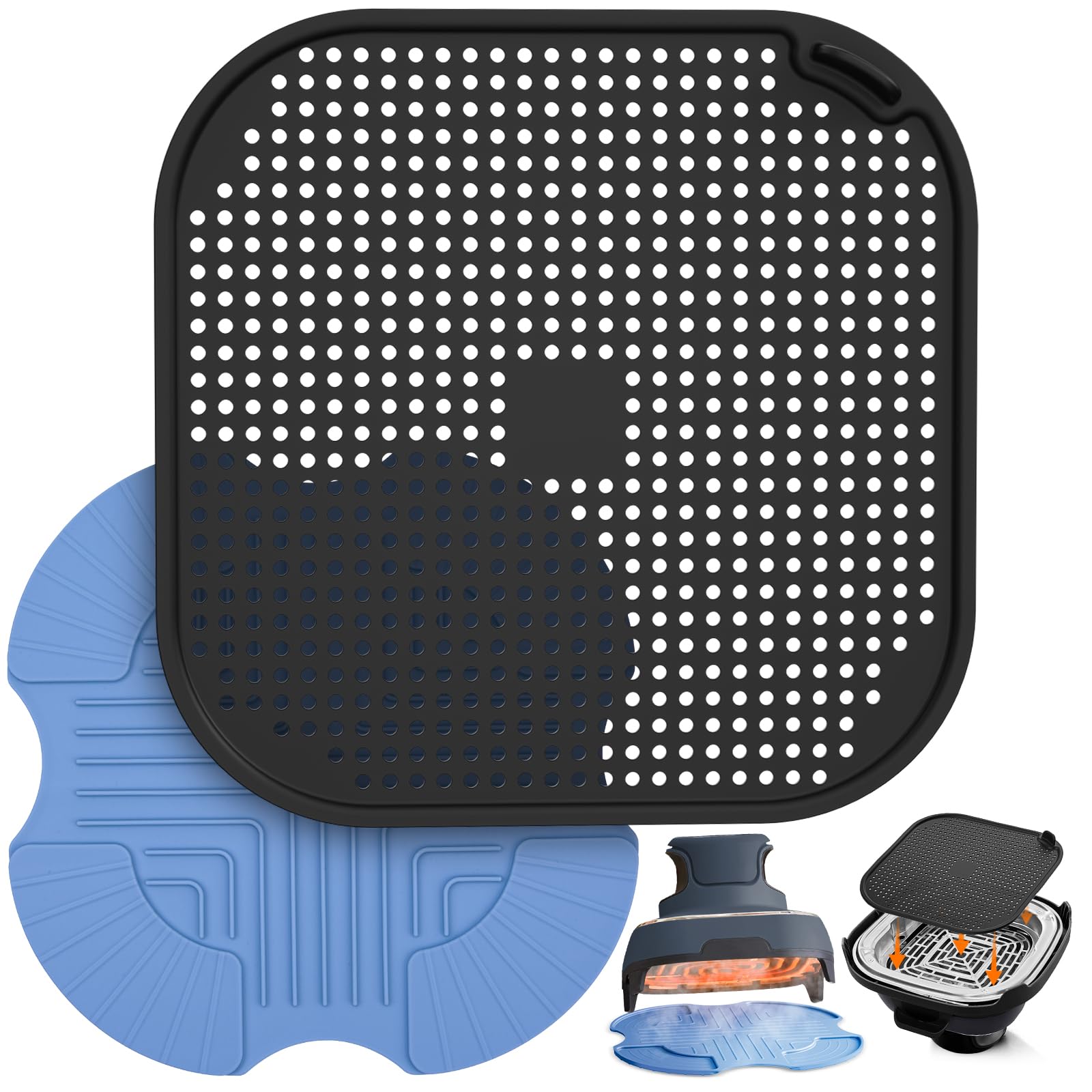2 PCS Air Fryer Trivets Silicone and Splatter Shield for Ninja Crispi,Heat Resistant Mat for Air Fryer for Air Fryer Accessories,for Ninja Combi Accessories Kitchen Air Fryer Trivet(Dark Blue&Black)