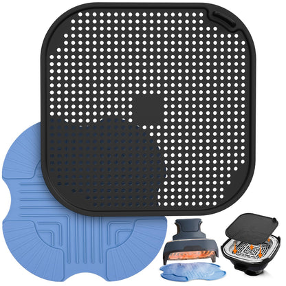 2 PCS Air Fryer Trivets Silicone and Splatter Shield for Ninja Crispi,Heat Resistant Mat for Air Fryer for Air Fryer Accessories,for Ninja Combi Accessories Kitchen Air Fryer Trivet(Dark Blue&Black)