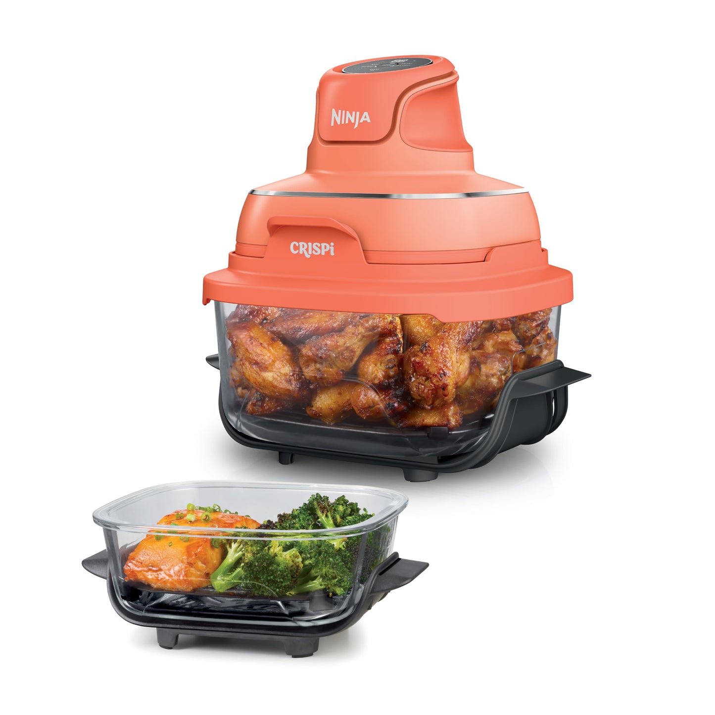Ninja Crispi 4-in-1 Glass Air Fryer | 450°F | Non-Toxic | 4QT & 6-Cup Glass Containers w/Lids | Microwave, Freezer, Dishwasher Safe | Max Crisp, Air Fry, Bake, Recrisp | Cyberspace Gray, FN101GY