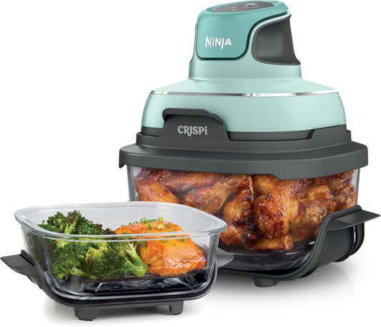 Ninja Crispi 4-in-1 Glass Air Fryer | 450°F | Non-Toxic | 4QT & 6-Cup Glass Containers w/Lids | Microwave, Freezer, Dishwasher Safe | Max Crisp, Air Fry, Bake, Recrisp | Mint | FN101MT