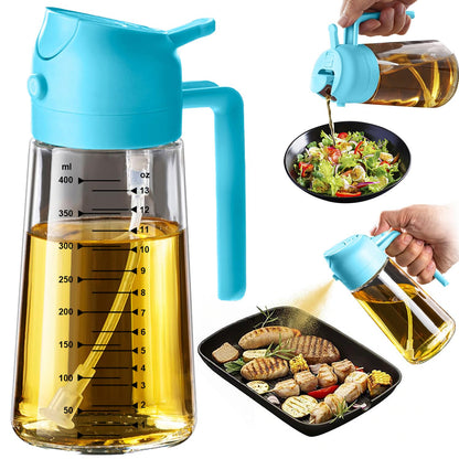 TrendPlain 16oz/470ml Glass Olive Oil Sprayer for Cooking – 2 in 1 Olive Oil Dispenser Bottle for Kitchen Gadgets and Air Fryer Accessories, Salad, BBQ - Black & Navy