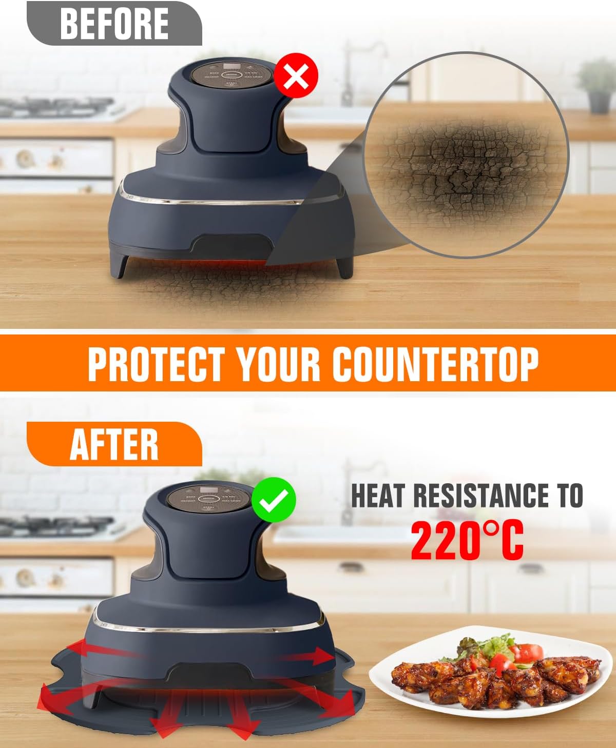 2 PCS Air Fryer Trivets Silicone and Splatter Shield for Ninja Crispi,Heat Resistant Mat for Air Fryer for Air Fryer Accessories,for Ninja Combi Accessories Kitchen Air Fryer Trivet(Dark Blue&Black)