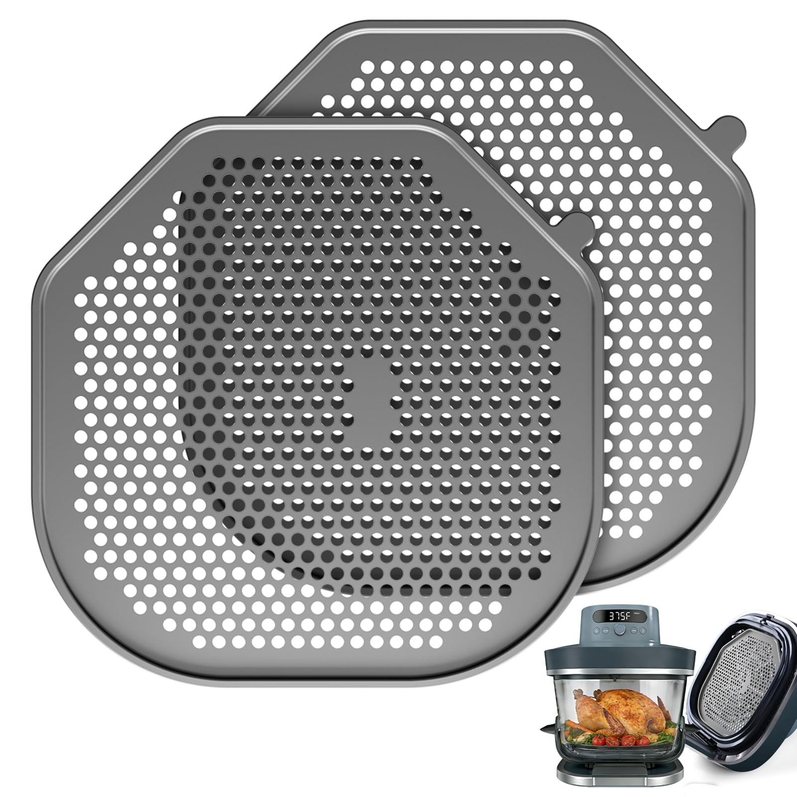 2 PCS Silicone Splatter Shield Heat-Resistant Splash Guard for Ninja Crispi Pro Glass Air Fryer -Replacement Parts AS101CY,Compatible with Ninja Crispi Pro Accessories & Crisp Containers (Black)