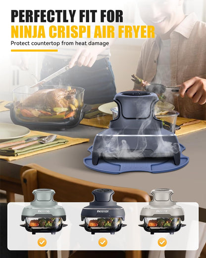 Silicone Heat-Resistant Mat for Ninja Crispi Glass Air Fryer | Reusable Fireproof Heat Resistance Hot Pad | Anti-Slip Kitchen Countertop Protector | Compatible with FN101GY/FN101SG/FN101ST, Blue