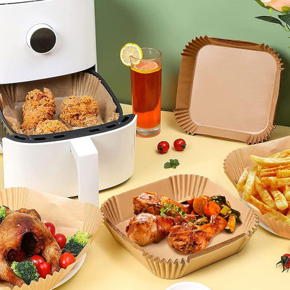 Air Fryer Liners Disposable Paper,100Pcs Parchment Paper Liners,Non Stick Airfryer Paper Liners,Food Grade Air Fryer Accessories WaterProof OilProof for Microwave Oven Steamer 7.9inch Square
