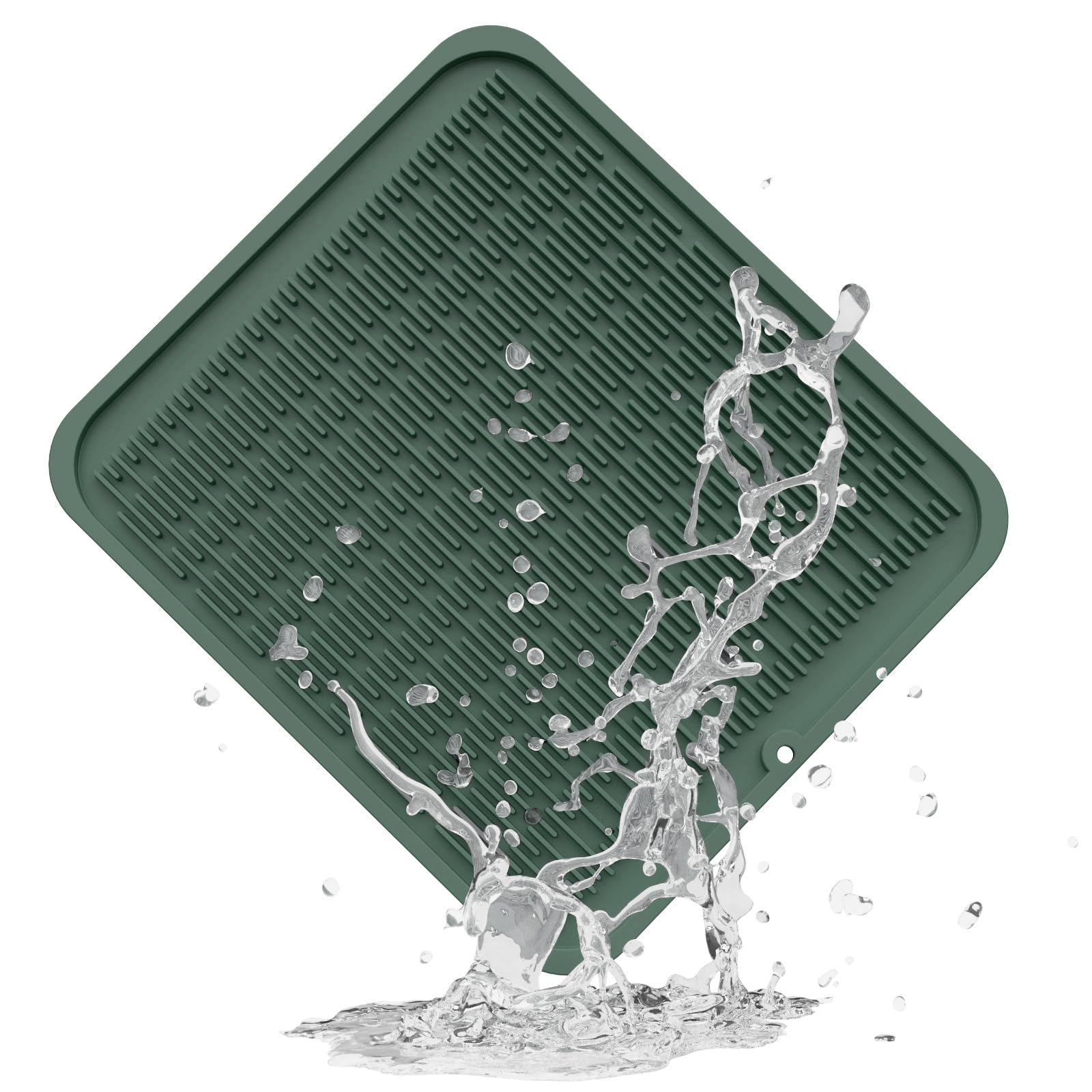 ZLR Silicone Dish Drying Mat & Heat Resistant Trivet (12" x 16") - Waterproof Counter Protector for Air Fryer, Coffee Maker - Non-Slip, BPA Free Kitchen Pad, Easy Clean Dishwasher Safe (Green)