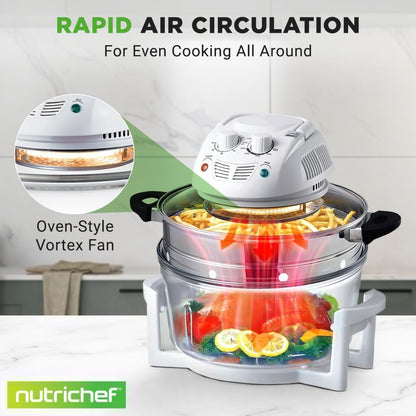 NutriChef Air Fryer, Infrared Convection, Halogen Oven Countertop, Cooking, Stainless Steel, 13 Quart 1200W, Prepare Quick Healthy Meals, for French Fries & Chips, White (PKAIRFR48)