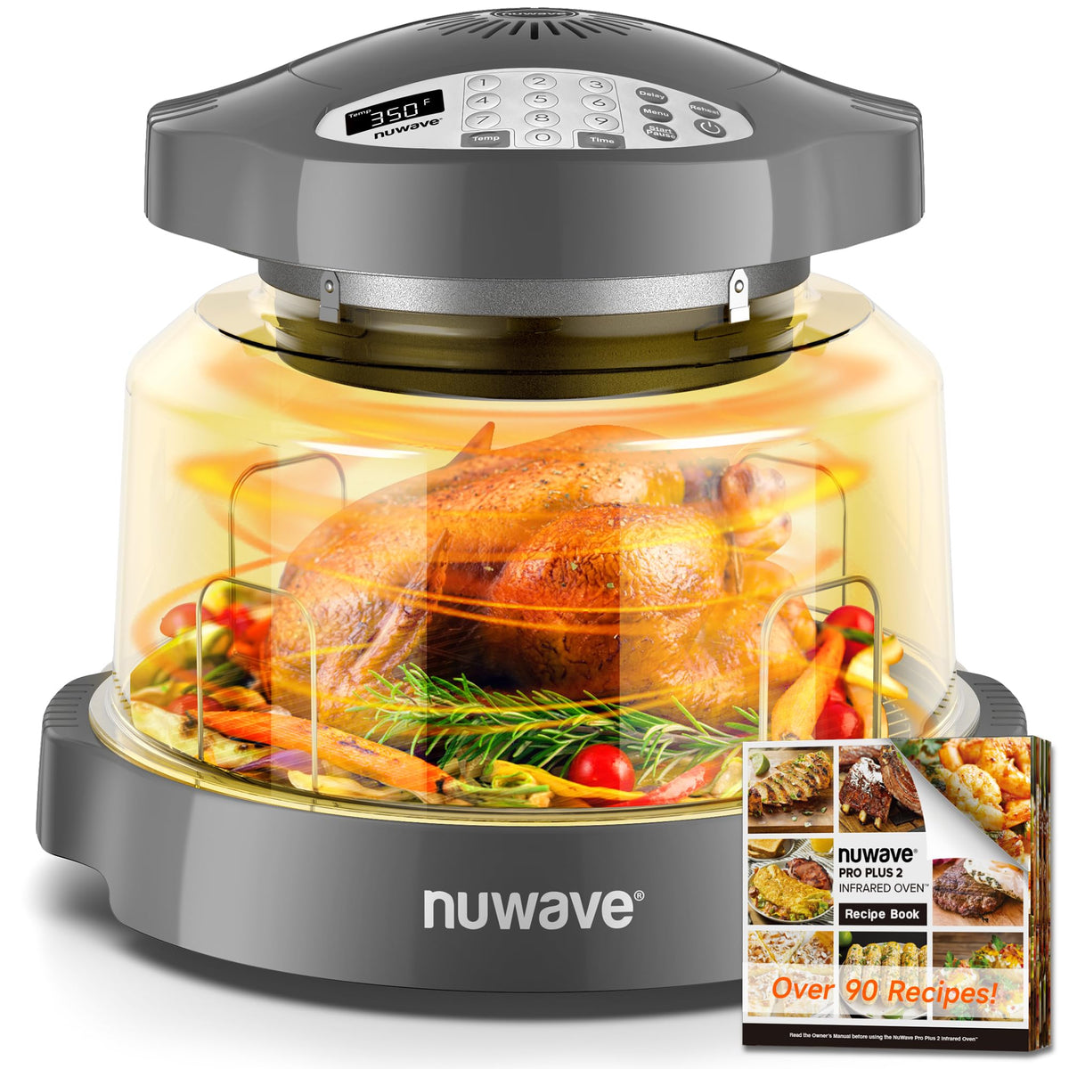 Nuwave Oven Pro Plus Air Fryer, Infra-Red Countertop, 2025 Advanced Convection, No Defrosting or Preheating, Cook Fresh or Frozen, Durable Power Dome, 100 Presets & 50 Memory, PFAS Free, Black