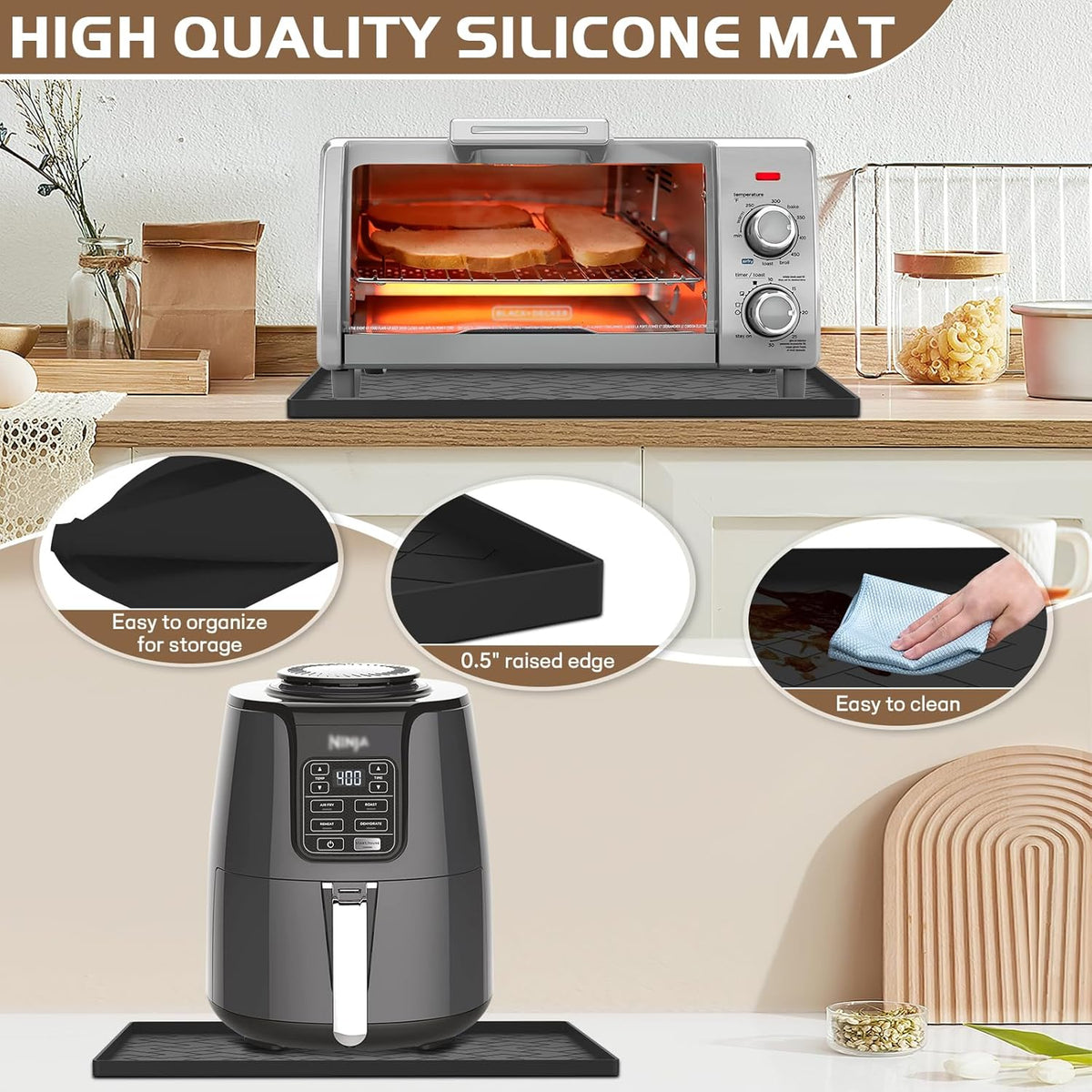 Silicone Heat Resistant Mat For Air Fryer-18''x15''x0.5''Perfect for Ninja,Cosori,Chefman and Most Air Fryers Bottom Silicone air fryer accessories-Protects Countertops From Damage and Scratches