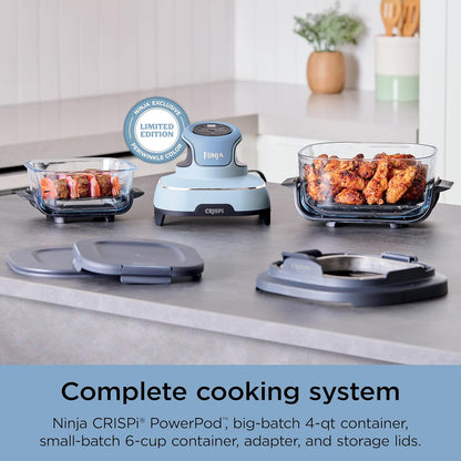 Ninja Crispi 4-in-1 Glass Air Fryer | 450°F | Non-Toxic | 4QT & 6-Cup Glass Containers w/Lids | Microwave, Freezer, Dishwasher Safe | Max Crisp, Air Fry, Bake, Recrisp | Periwinkle | FN101PL