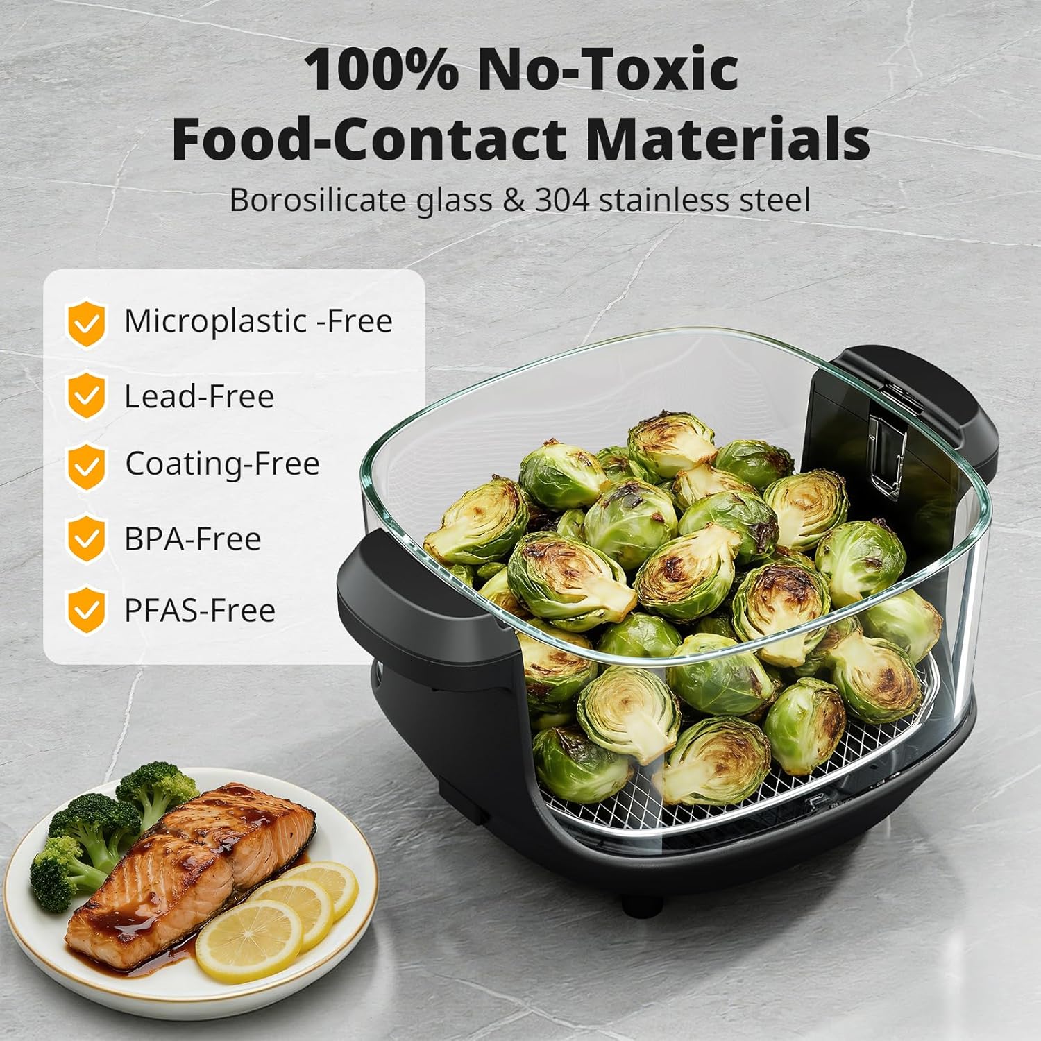 AIRMSEN Potable Glass Air Fryer Non-Toxic, 4.8QT & 1.3QT, 4 Presets & Manual Control, 140–450℉ Precise Heat, 95% Less Oil, Auto-Pause & Resume, Microwave & Dishwasher Safe