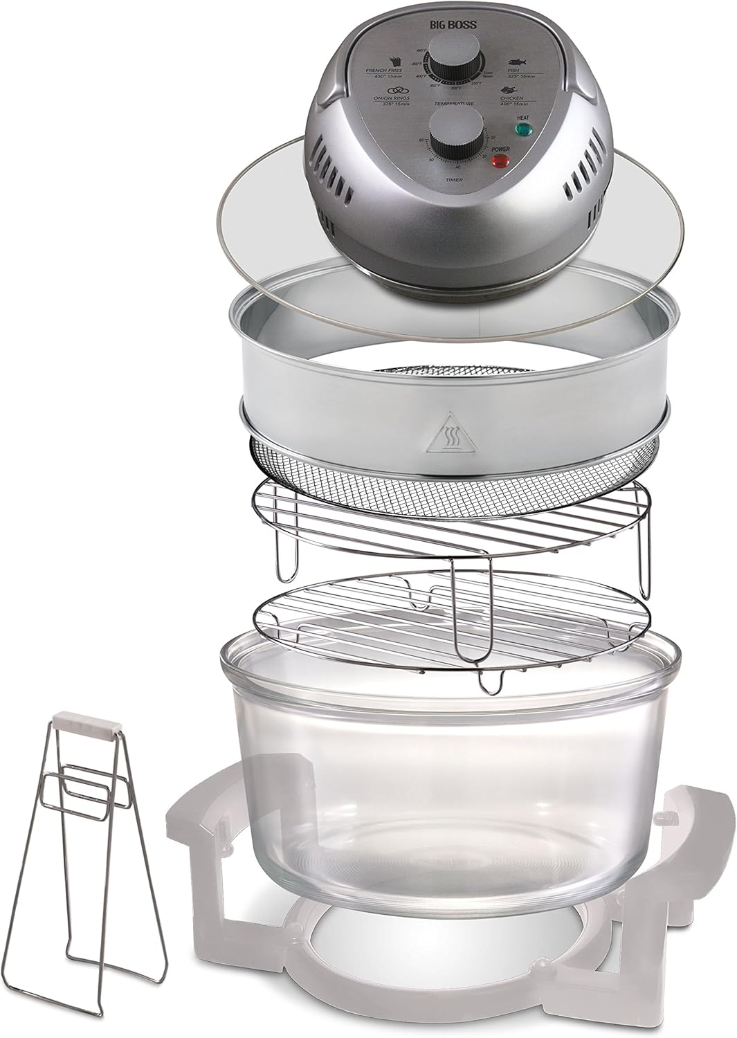 Granitestone 16Qt Large Glass Air Fryer Non Toxic – Family Sized Airfyrer Cooker with 3 Cooking Sections, Stainless Steel Racks, for French Fries, Chicken, No Preheat, Self Cleaning, Dishwasher Safe