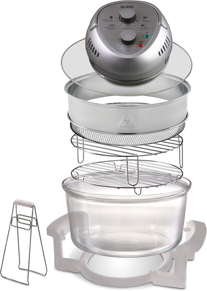 Granitestone 16Qt Large Glass Air Fryer Non Toxic – Family Sized Airfyrer Cooker with 3 Cooking Sections, Stainless Steel Racks, for French Fries, Chicken, No Preheat, Self Cleaning, Dishwasher Safe