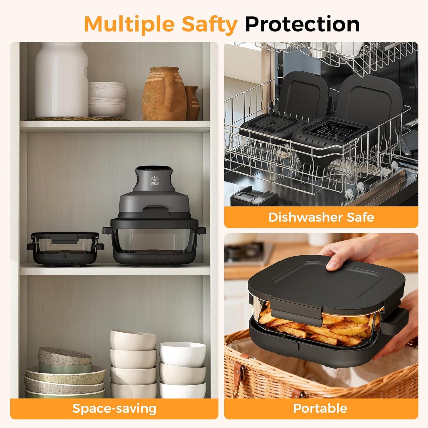 4-in-1 Portable Glass Air Fryer - 1500W, 400°F Precise Heat, 4.2QT & 1.6QT Dual Glass Containers and Lids, Non-Toxic, Max Crisp/Bake/Air Fry/Recrisp, Dishwasher Safe, Mother's Day
