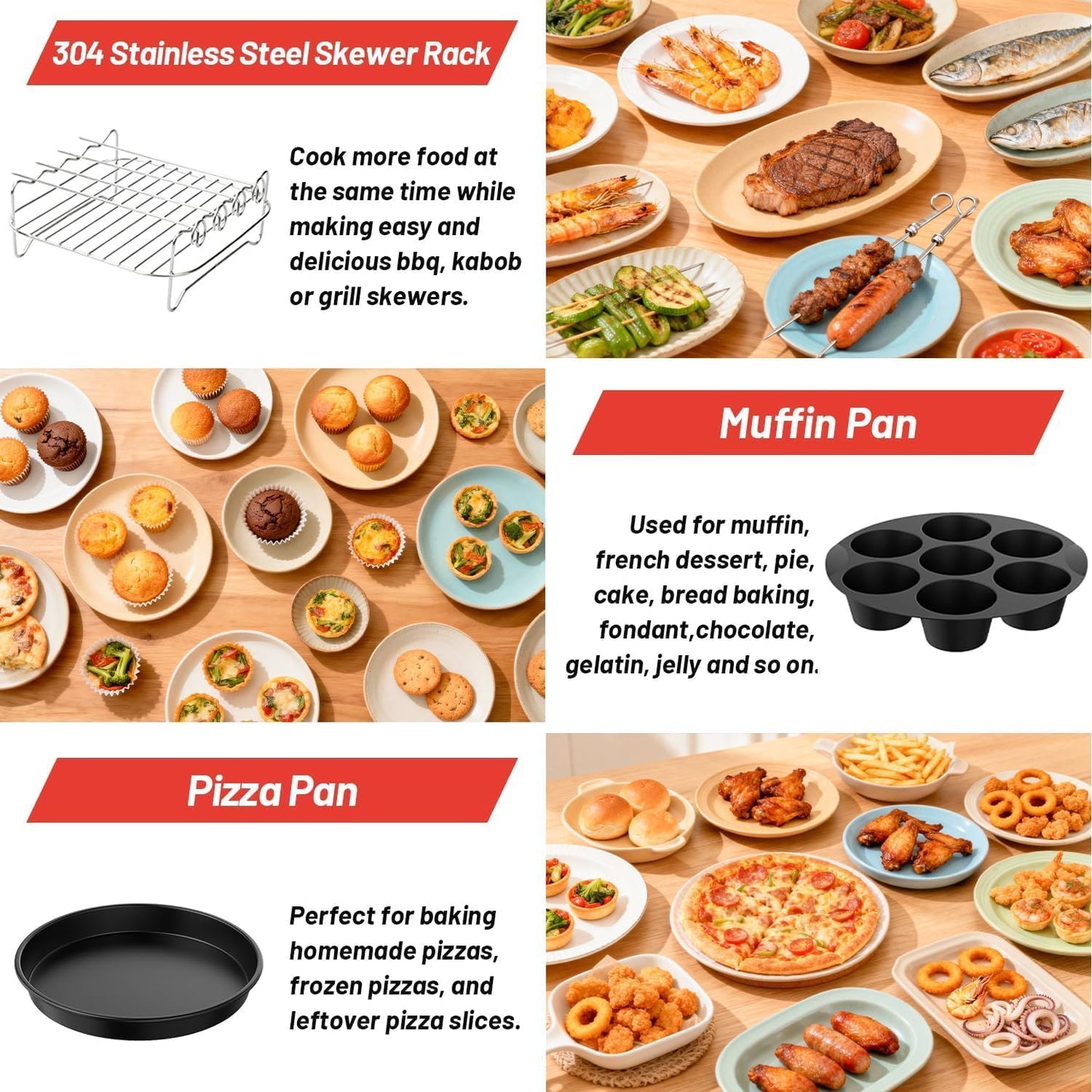 Air Fryer Accessories for Ninja Crispi Pro 6-in-1 Glass Airfryer AS101CY | AS101DG | AS101LG, 6 Piece Ninja Crispi Pro Accessories Silicone Liners, Paper Liners, Grill, Pizza Pan, 7-Hole Muffin Pan