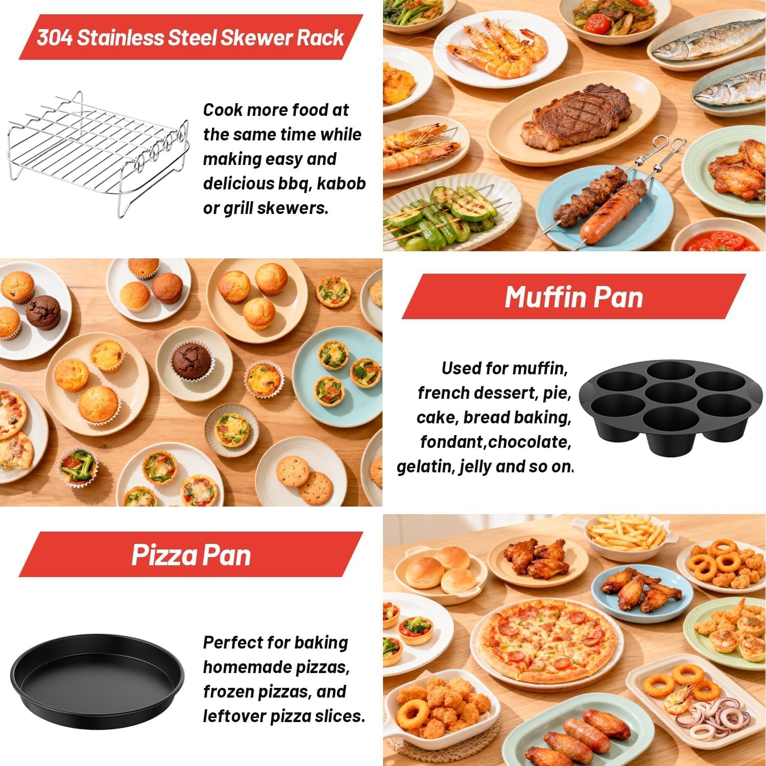 Air Fryer Accessories for Ninja Crispi Pro 6-in-1 Glass Airfryer AS101CY | AS101DG | AS101LG, 6 Piece Ninja Crispi Pro Accessories Silicone Liners, Paper Liners, Grill, Pizza Pan, 7-Hole Muffin Pan