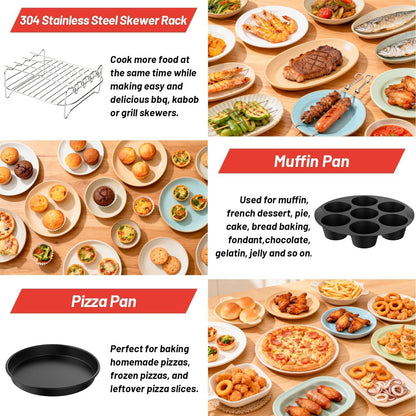 Air Fryer Accessories for Ninja Crispi Pro 6-in-1 Glass Airfryer AS101CY | AS101DG | AS101LG, 6 Piece Ninja Crispi Pro Accessories Silicone Liners, Paper Liners, Grill, Pizza Pan, 7-Hole Muffin Pan