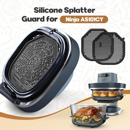 2 PCS Silicone Splatter Shield Heat-Resistant Splash Guard for Ninja Crispi Pro Glass Air Fryer -Replacement Parts AS101CY,Compatible with Ninja Crispi Pro Accessories & Crisp Containers (Black)