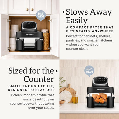 4-in-1 Portable Glass Air Fryer Cooking System, 1500W, 6.3QT & 4.4QT Glass Containers with Storage Lids, Microwave, Freezer & Dishwasher Safe