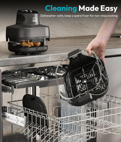 Rellytech Portable Glass Air Fryer - 1500W, 4.2 QT & 6-Cup Dual Glass Containers with Lids, 4-in-1, 60 Min Timer, 140°F-400°F Adjustable, Microwave, Freezer & Dishwasher Safe, Grey Mother's Day