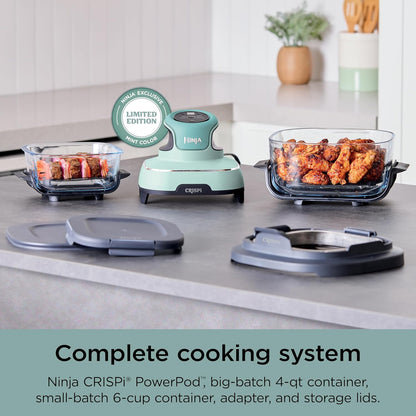 Ninja Crispi 4-in-1 Glass Air Fryer | 450°F | Non-Toxic | 4QT & 6-Cup Glass Containers w/Lids | Microwave, Freezer, Dishwasher Safe | Max Crisp, Air Fry, Bake, Recrisp | Mint | FN101MT