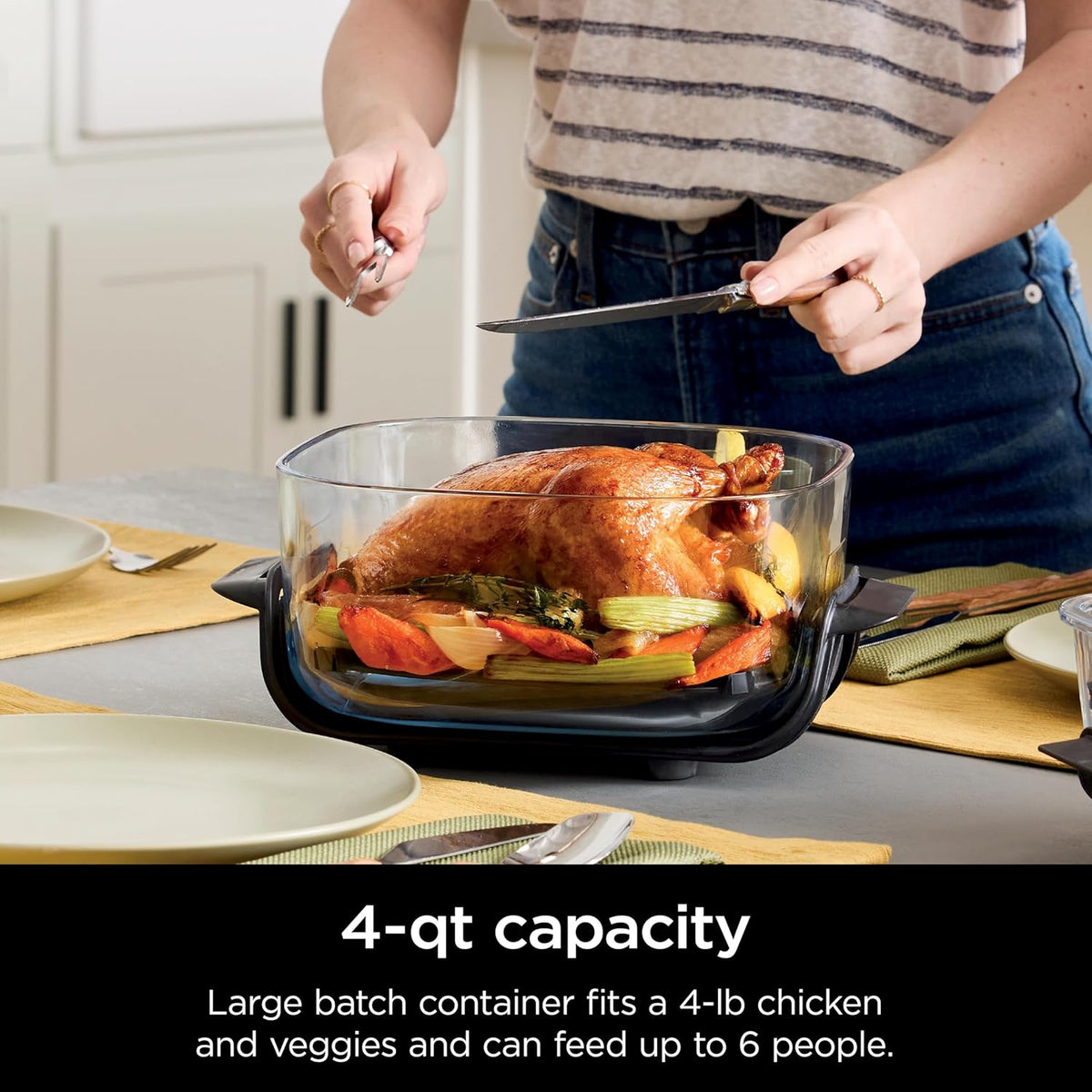 Ninja 4-QT CleanCrisp™ Glassware Container with Storage lid, Compatible with Ninja Crispi Portable Cooking System, Microwave, Freezer & Dishwasher Safe, PFAS & PTFE Free Glass, XSKSFN4QT
