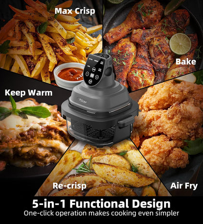 5-in-1 Portable Glass Air Fryer, 4QT & 6-Cup Glass Containers with Lids, Silicone Mat, 1500W Small Air Fryer, 90% Less Oil, Dishwasher/Freezer Safe for Single Servings, Family Meals