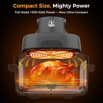 4-in-1 Portable Glass Air Fryer - 1500W, 400°F Precise Heat, 4.2QT & 1.6QT Dual Glass Containers and Lids, Non-Toxic, Max Crisp/Bake/Air Fry/Recrisp, Dishwasher Safe, Mother's Day