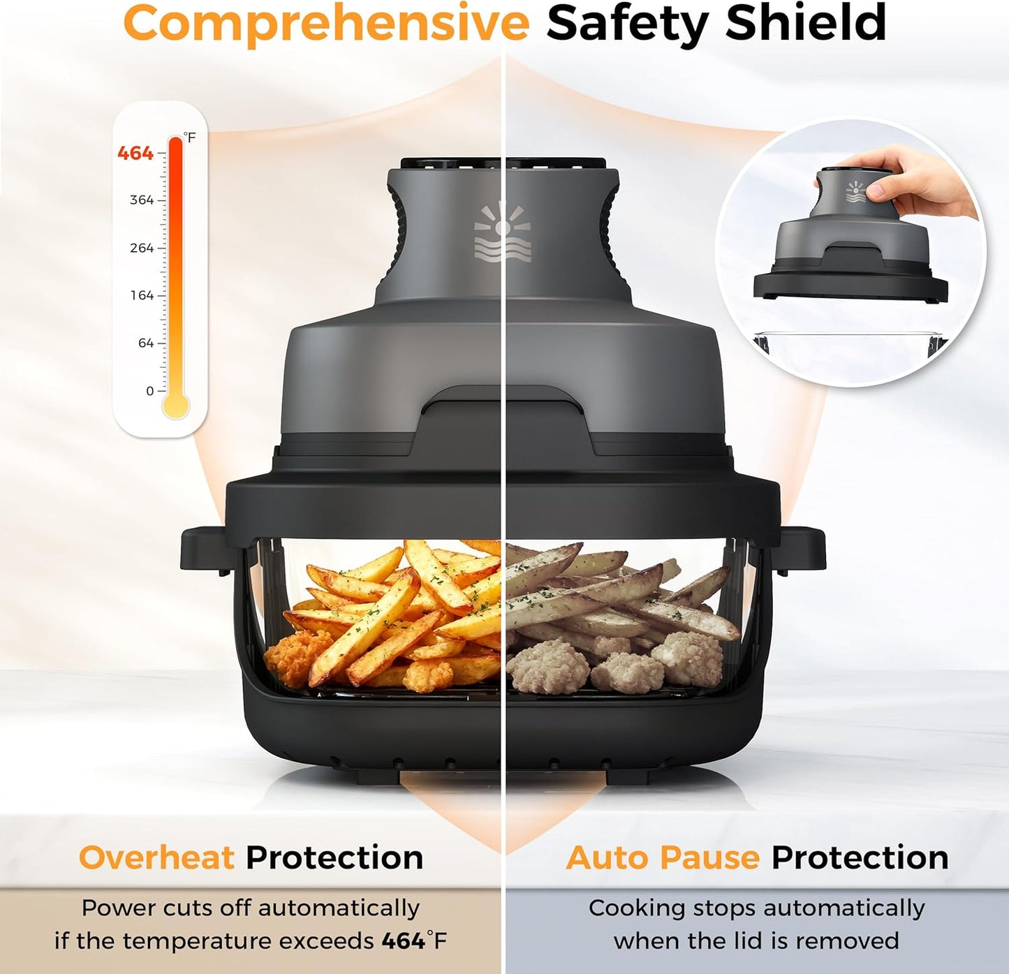 4-in-1 Portable Glass Air Fryer - 1500W, 400°F Precise Heat, 4.2QT & 1.6QT Dual Glass Containers and Lids, Non-Toxic, Max Crisp/Bake/Air Fry/Recrisp, Dishwasher Safe, Mother's Day