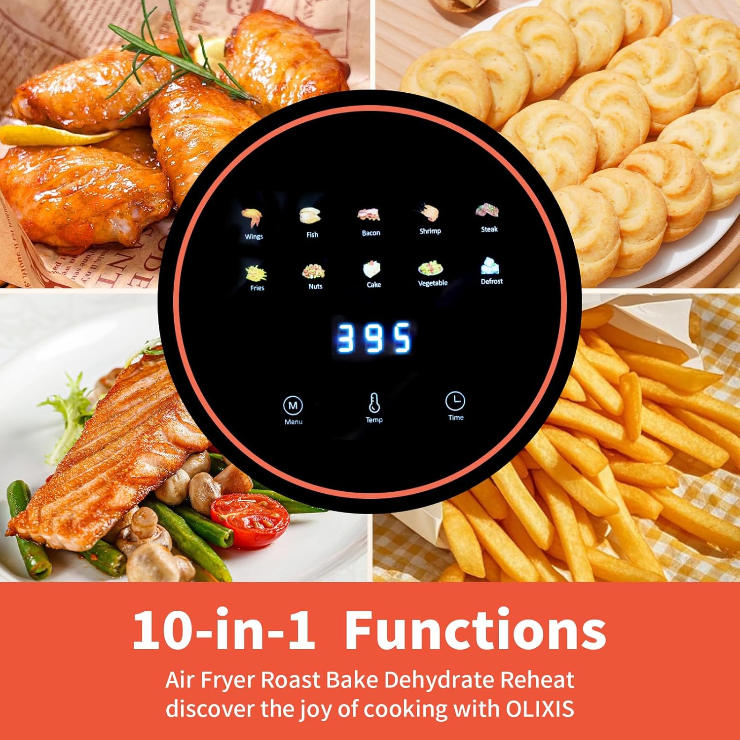OLIXIS 4.7Qt Glass Air Fryer, Non Toxic Air Fryer with 10 Preset Cook Modes, 395°F Rapid Air Crispy Technology, Roast Bake Dehydrate Reheat, Nonstick & Easy-Clean Basket, 1300W