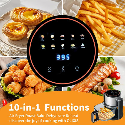 NEWBULIG 4.7Qt Glass Air Fryer, 10 in 1 Air Fryers with Timer, 105 to 395°F Wider Temperature, 360° Visibility, Dishwasher Safe, Roast Bake Dehydrate Reheat, Nonstick & Easy-Clean Basket, 1300W
