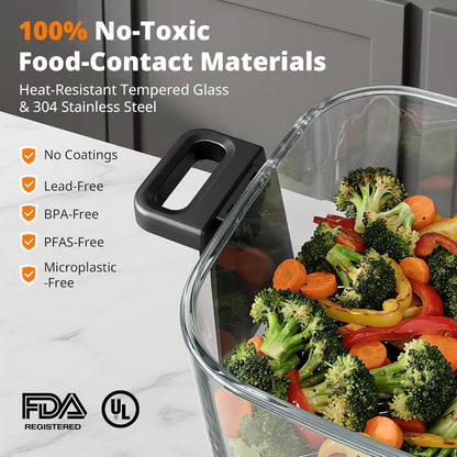 AIRMSEN 6.3 QT Glass Air Fryer Non-Toxic, 4 Presets & Manual Control, 105–400℉ Precise Heat, 95% Less Oil, Auto-Pause & Resume, Microwave & Dishwasher Safe Glass Container for Family Meals