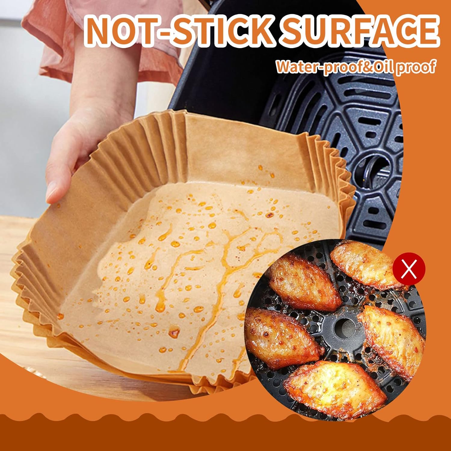 Air Fryer Liners Disposable Paper,100Pcs Parchment Paper Liners,Non Stick Airfryer Paper Liners,Food Grade Air Fryer Accessories WaterProof OilProof for Microwave Oven Steamer 7.9inch Square