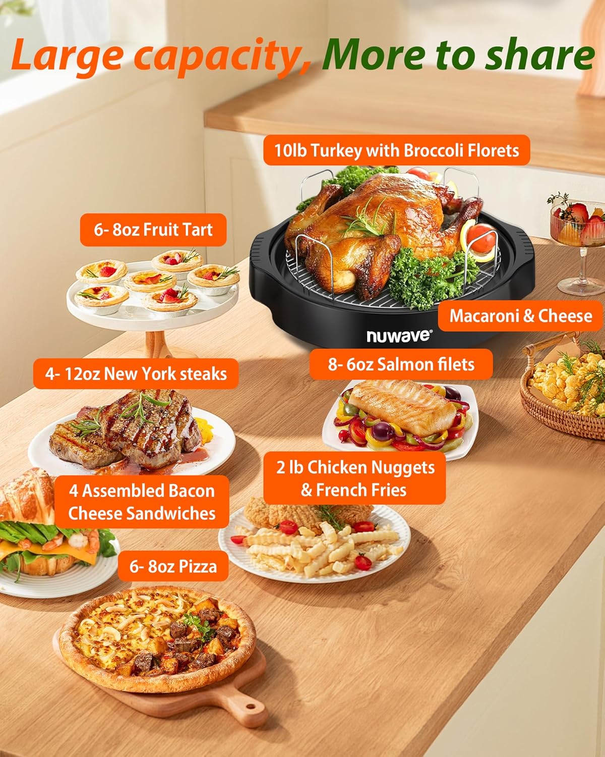 Nuwave Oven Pro Plus Air Fryer, Infra-Red Countertop, 2025 Advanced Convection, No Defrosting or Preheating, Cook Fresh or Frozen, Durable Power Dome, 100 Presets & 50 Memory, PFAS Free, Black