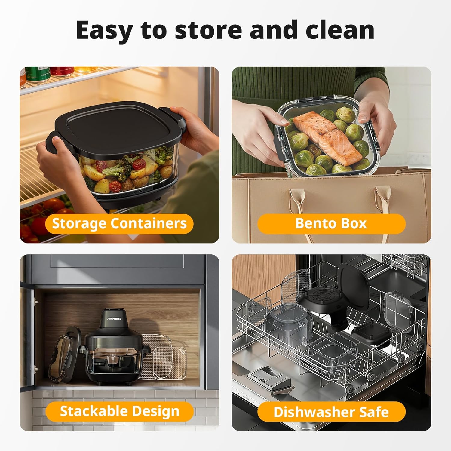 AIRMSEN Potable Glass Air Fryer Non-Toxic, 4.8QT & 1.3QT, 4 Presets & Manual Control, 140–450℉ Precise Heat, 95% Less Oil, Auto-Pause & Resume, Microwave & Dishwasher Safe