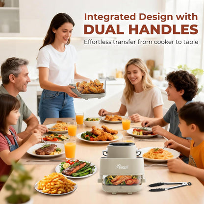 Rosewill 8-in-1 Portable Glass Air Fryer, 5.5QT & 1.6QT Dual Transparent Glass Cooking Pot with Storage Lid & Tongs, Compact Smart for Air Fry, Deep Roast, Recrisp, Bake and more - Saturn Gray