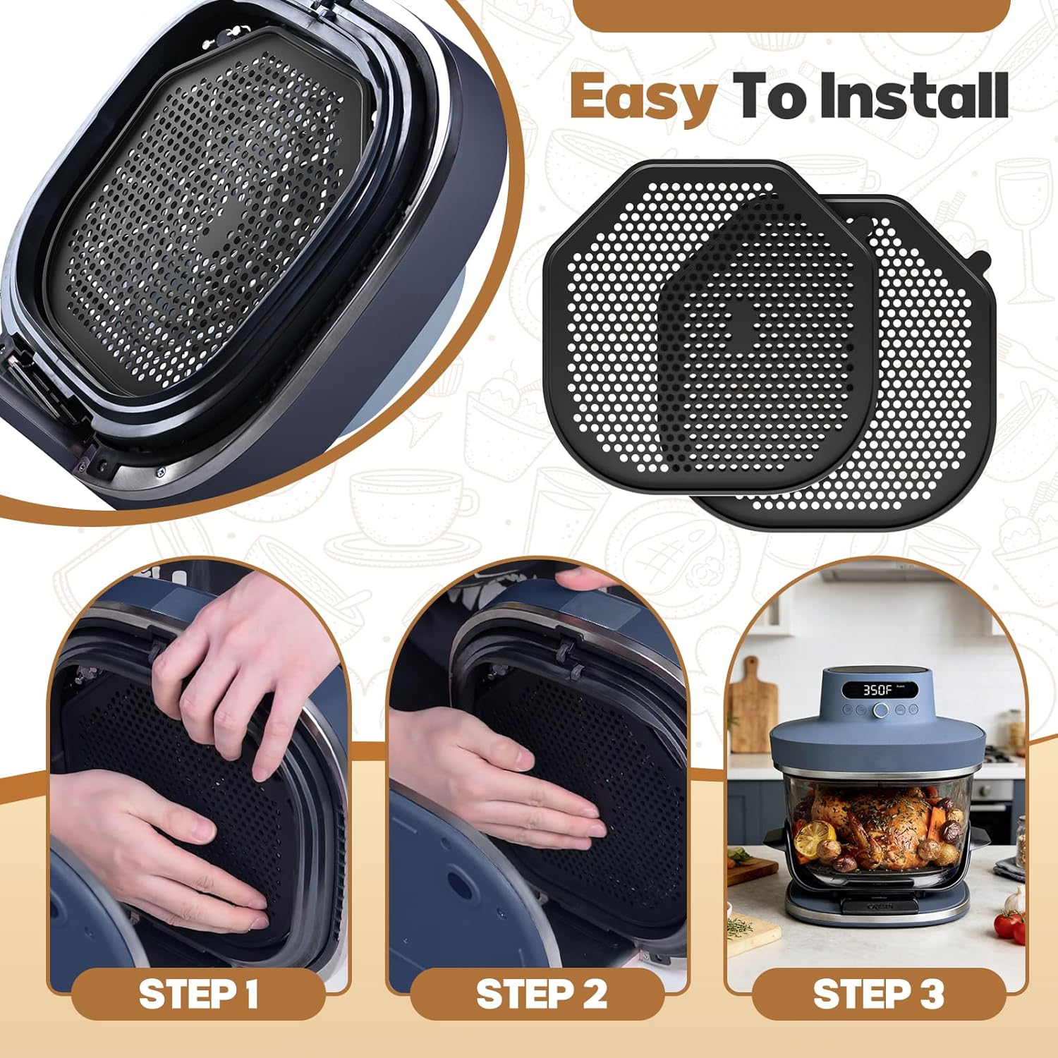 2 PCS Silicone Splatter Shield Heat-Resistant Splash Guard for Ninja Crispi Pro Glass Air Fryer -Replacement Parts AS101CY,Compatible with Ninja Crispi Pro Accessories & Crisp Containers (Black)