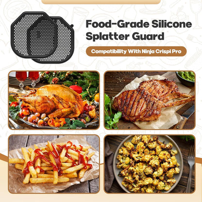 2 PCS Silicone Splatter Shield Heat-Resistant Splash Guard for Ninja Crispi Pro Glass Air Fryer -Replacement Parts AS101CY,Compatible with Ninja Crispi Pro Accessories & Crisp Containers (Black)