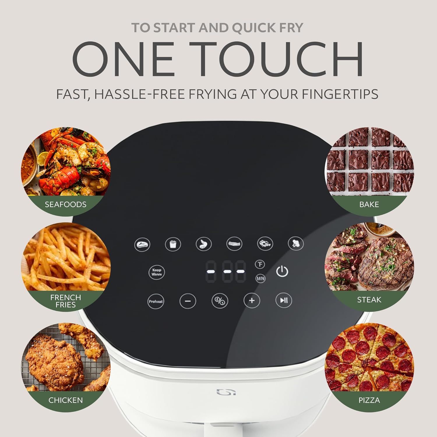 WILLOW Eco Series 6 in 1 Air Fryer with Glass Basket, 5 Quart Non Toxic Air Fryer w Digital Display, 430°F Max Temp, Preheat & Keep Warm Function, Compact + Dishwasher Safe Glass Airfryer - WHITE