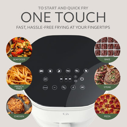 WILLOW Eco Series 6 in 1 Air Fryer with Glass Basket, 5 Quart Non Toxic Air Fryer w Digital Display, 430°F Max Temp, Preheat & Keep Warm Function, Compact + Dishwasher Safe Glass Airfryer - WHITE